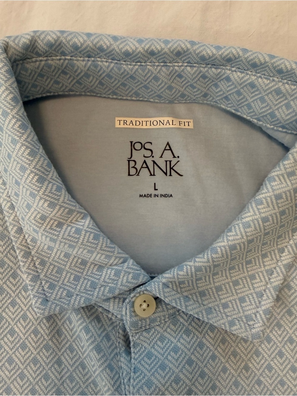 Jos A Bank Men’s Large Traditional Fit Light Blue Geometric Print Polo - Picture 10 of 13